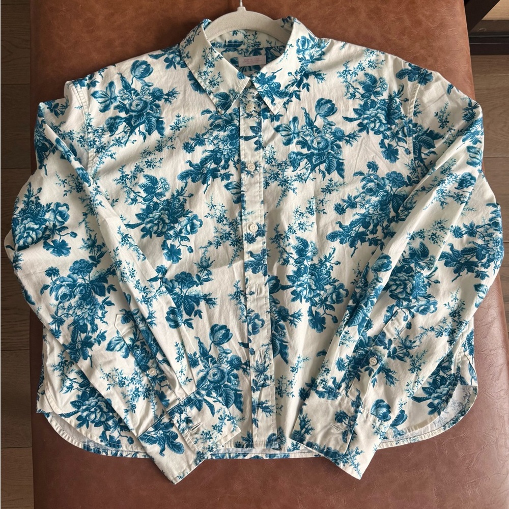 LoveShackFancy x Gap Blue and White Floral Cropped Button Down Shirt Size XS